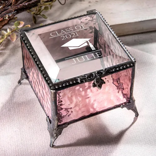 Vista 2 de Regalo de graduación personalizado para ella, joyero de cristal, recuerdo grabado para graduados de secundaria o graduación universitaria clase