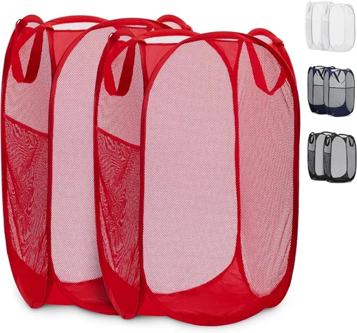 Vista 18 de Handy Laundry - Cesta de lavandería plegable de malla emergente con abertura ancha y bolsillo lateral - Diseño transpirable, resistente, plegable
