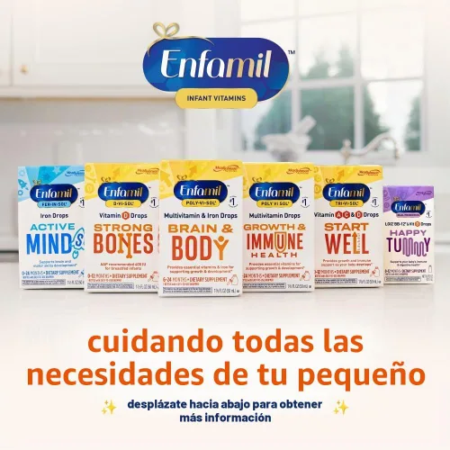 Vista 5 de Enfamil D-Vi-Sol Suplemento líquido de vitamina D gotas para bebés, apoyo a dientes y huesos fuertes en bebés recién nacidos, fácil de usar, sin