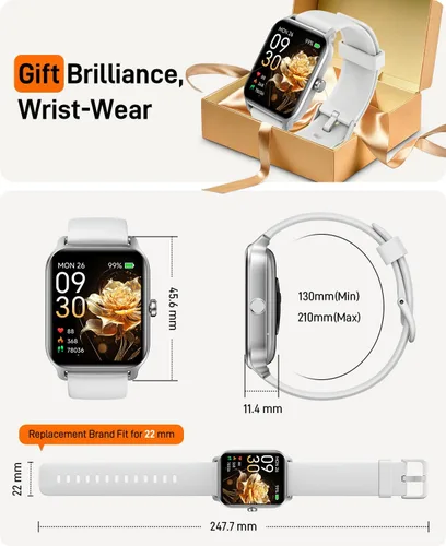 Vista 7 de WMK Reloj inteligente para mujer para responder/hacer llamadas, 1.85 pulgadas, reloj con Alexa integrado, monitor de frecuencia cardíaca del sueño