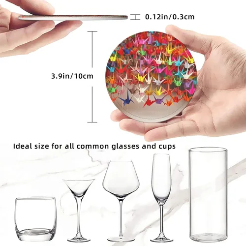 Vista 8 de Portavasos de cuero con soporte, juego de 6 grúas de papel de origami, posavasos impresos para bebidas, posavasos aislados para automóvil, posavasos