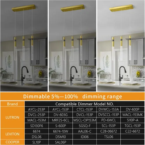 Vista 3 de Iluminación colgante de 3 luces para comedor, lámpara LED regulable moderna de oro con luces colgantes de cristal de burbujas, isla de cocina
