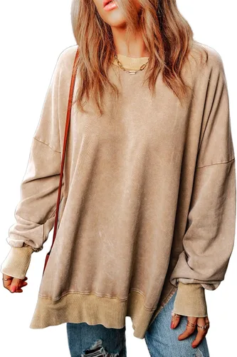 Vista 88 de SHEWIN Sudadera casual de manga larga con cuello redondo para mujer, ligera, holgada