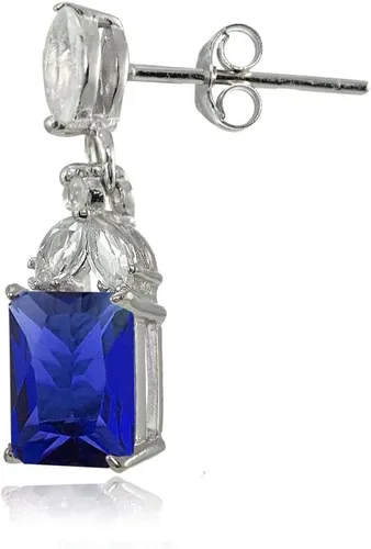 Vista 2 de Pendientes colgantes de plata esterlina con piedras preciosas creadas o genuinas y topacio blanco