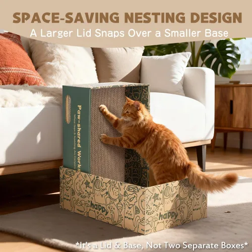 Vista 5 de Paquete de 6 almohadillas para rascar para gatos con cajas anidadas, juego de rascador para gatos que ahorran espacio, almohadillas reversibles