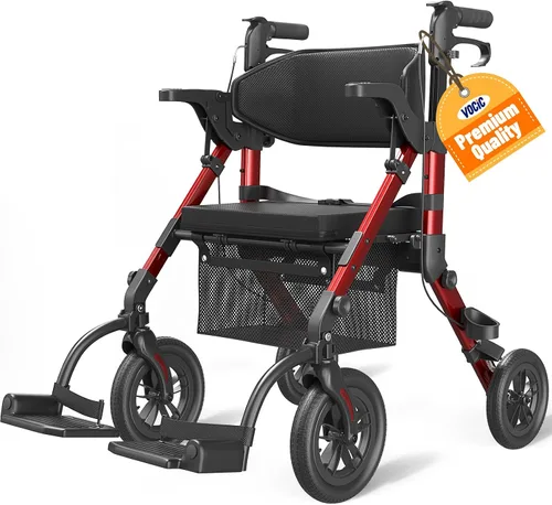 Vista 11 de VOCIC Andadores para personas mayores, andador con ruedas con asiento, silla de ruedas transportable ligera plegable, andador rodante para adultos