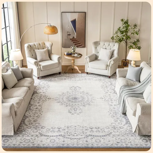 Vista 288 de Istana Alfombra larga antideslizante de 2.5 x 8 para el hogar, para pasillo y cocina, lavable, sedosa y suave al tacto, elegante, color azul y marfil