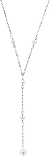 Vista 2 de Collar Lariat de plata de ley 925 de perlas de imitación blancas con gota en Y de moda, Metal, no conocido