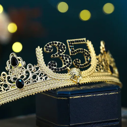 Vista 6 de Gorro, corona y banda de rey para cumpleaños 35, disfraz real para hombre, decoración de fiesta de cumpleaños número 35