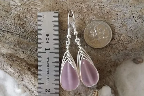 Vista 10 de Yinahawaii Handmade Sea Glass Earrings, Hawaiian Jewelry, Wire Braided Earrings Teardrop Earrings, Beach Jewelry Sea Glass Jewelry For Women Cobalt