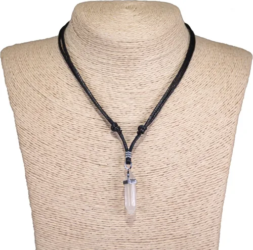 Vista 3 de BlueRica Colgante de cuarzo de cristal en collar ajustable de cuerda negra, Fibra natural, cuarzo creado