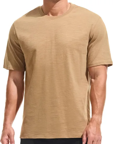 Vista 24 de KLIEGOU - Camiseta de cuello redondo para hombre, 100 % algodón, ajuste holgado, gruesa, de peso pesado