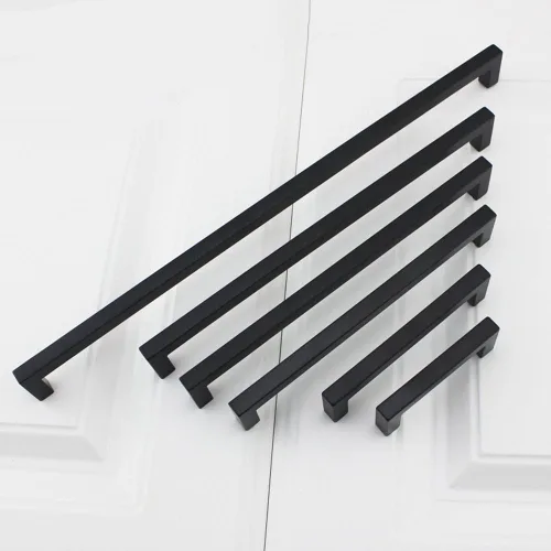 Vista 7 de Goldenwarm 1 paquete de manija cuadrada negra para cajones de gabinete de barra, de acero inoxidable, herrajes modernos para gabinetes de cocina