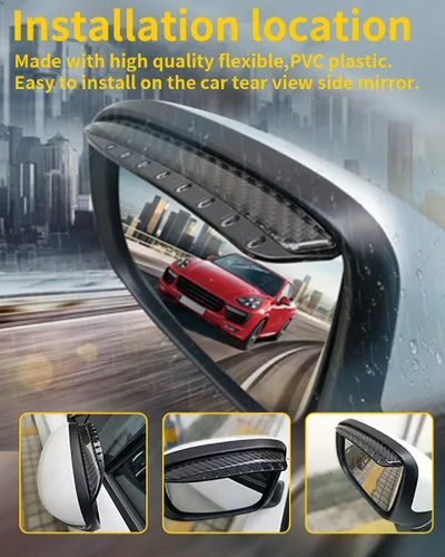 Vista 3 de Espejo lateral protector de lluvia para espejo retrovisor de automóvil, espejo de fibra de carbono, visera de lluvia, protector de humo para Negro