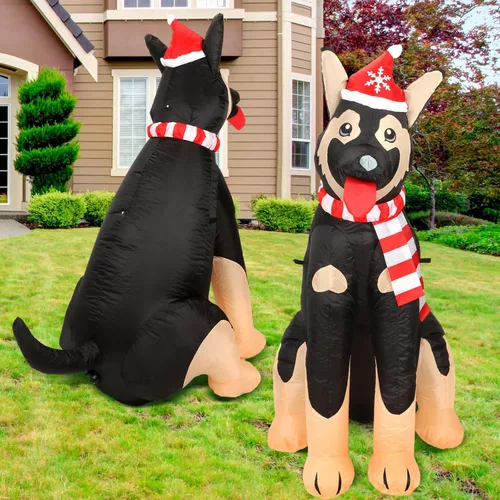 Vista 4 de Decoración de Navidad inflable de pastor alemán de 5 pies 2025 hinchable para patio exterior decoración de perro decoración navideña pastor alemán