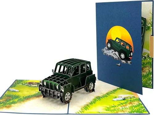 Vista 2 de Tarjeta de felicitación desplegable, de aventura todoterreno, todoterreno, SUV, amante de Jeep, tarjeta de naturaleza, viaje por carretera