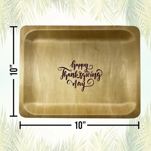 Vista 8 de Platos de madera de 10 pulgadas con impresión personalizada "Happy Thanksgiving", paquete de 25