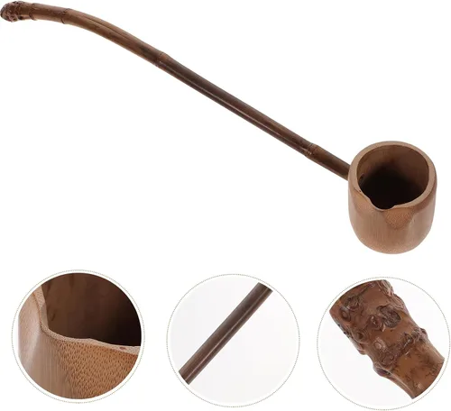 Vista 4 de DOITOOL Cucharón de agua de madera Cucharón de mango largo Dipper de agua ing Scoop Bailer japonés de bambú Cuchara para ceremonia de té Jardín