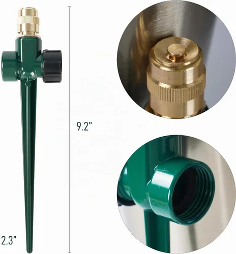 Vista 6 de LIULO TOOL Paquete de 2 aspersores de metal para césped, rociador automático de latón con base de pico, boquilla de rociadores ajustables de 360