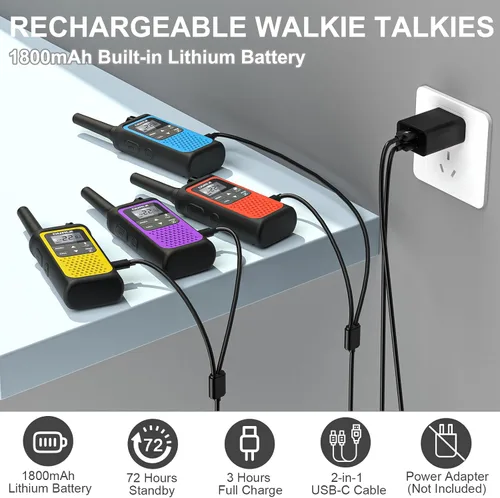 Vista 3 de Walkie Talkies recargables de largo alcance, paquete de 4 Walkie Talkies para adultos NOAA con alerta meteorológica, radio de 2 vías de 22 canales