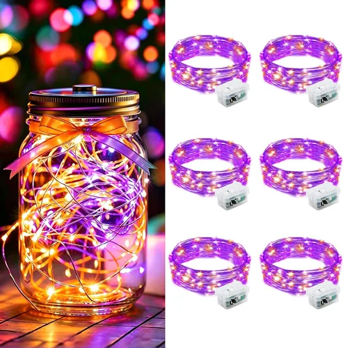 Vista 33 de AIKEI Paquete de 12 luces LED de hadas que funcionan con pilas, guirnaldas de luces impermeables de 7 pies, 20 luces LED de luciérnagas estrelladas