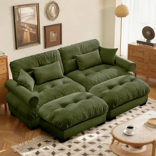 Vista 50 de SoarFlash Moderno sofá reclinable de terciopelo para sala de estar, sofá biplaza para apartamento, sofá de almacenamiento con marco de madera Azul