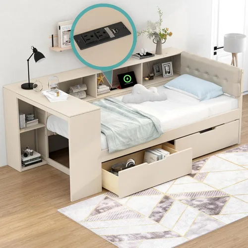 Vista 11 de Polibi Sofá cama de tamaño individual con estantes de almacenamiento