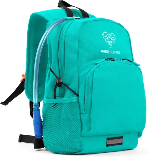 Vista 8 de Water Buffalo Mini mochila de senderismo Sherpa para niños y mochila de hidratación, con vejiga de 1.5 L, ajuste ajustable, ribete reflectante, Negro
