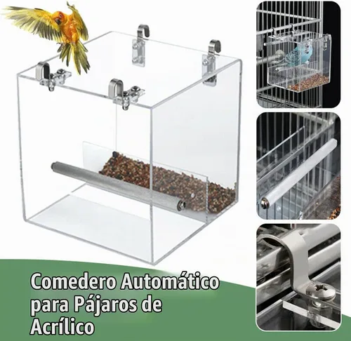 Vista 2 de Comedero automático para pájaros sin ensuciar, jaula para mascotas, contenedor de comida para semillas para periquito, canario, cacatúa, loro
