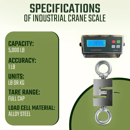 Vista 5 de Prime USA Scales USA Measurements - Báscula para grúa, resistente con pantalla LCD, 5,000 libras