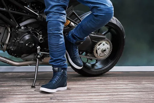 Vista 3 de SHIMA SX-2 EVO - Zapatos de motocicleta para hombre, transpirables, de cuero reforzado, zapatos para la calle con soporte para el tobillo, suela Azul