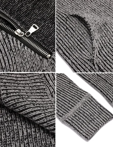 Vista 5 de COOFANDY Suéter de punto de cuello alto para hombre, cuello de chal, ajuste delgado, cuello alto con bolsillos