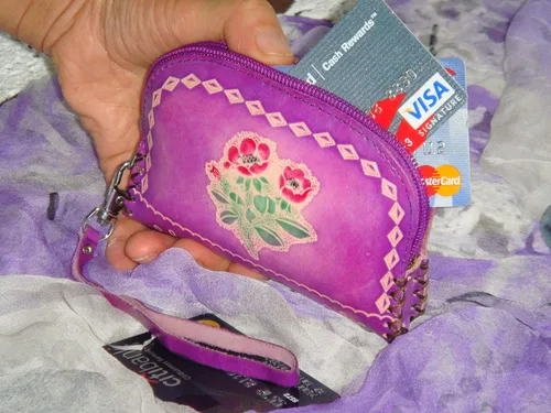 Vista 3 de Genuine Leather Change Purse,wallet,Butterfly & Flower Coin Pouch, Wristlet and .Zipper