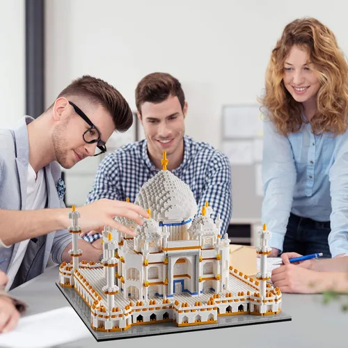 Vista 4 de Juego de construcción de micro minibloques de arquitectura Taj Mahal, colección de puntos de referencia, kits de modelo, juguetes de idea