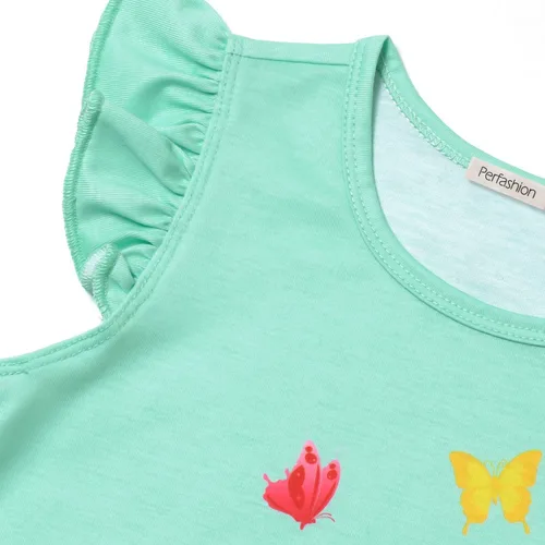 Vista 4 de Paquete de 2 pijamas de sirena con manga volada para niñas, ropa de dormir de algodón