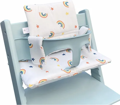 Vista 4 de ZARPMA Cojín para silla alta compatible con Stokke Tripp Trapp Chiar, funda de tela de algodón rellena con acolchado de algodón (gotas coloridas)