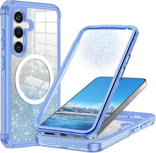 Vista 12 de Funda para Galaxy A16 5G, compatible con MagSafe, funda magnética con purpurina integrada con protector de pantalla de vidrio templado 9H, funda