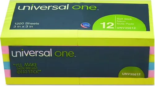 Vista 10 de Universal 35612 Bloc de notas autoadhesivo, 3 x 3, colores neón surtidos, 100 hojas (paquete de 12)