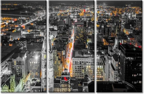 Vista 61 de TUMOVO 3 paneles de paisaje urbano en blanco y negro de Estados Unidos, arte de pared, famoso puente Golden Gate, San Francisco por la noche