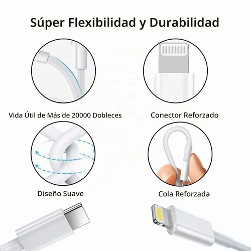 Vista 4 de Certificado MFi para cable USB-C a Lightning extralargo de 10 pies con cargador PD de 20 W, 1 paquete Cable de carga rápida de 27 W compatible