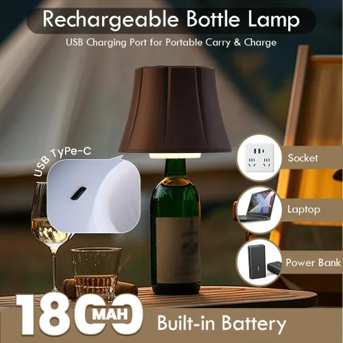 Vista 5 de WILIT Lámpara Inalámbrica de Botella para Botellas de Licor, Lámpara de 3 Niveles de Brillo con Soportes Inalámbricos para Lámparas de Mesa, Luz