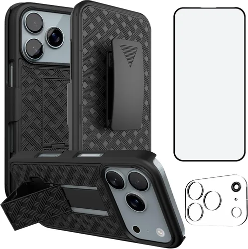 Vista 13 de Ailiber - Funda con clip para cinturón para iPhone 13/14, protector de pantalla, color negro Swivel Stand Holder, Slim Shell Slide Pouch Full Body