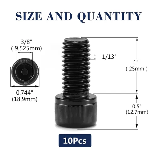 Vista 2 de Tornillos pernos de cabeza hexagonal de 1/2-13 x 1, 10 piezas de acero inoxidable 304 18-8, accionamiento hexagonal Allen, rosca completa, óxido