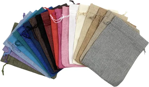 Vista 63 de Palmhomee Paquete de 20 bolsas de regalo de arpillera con cordón, bolsas de joyería de lino, bolsas de yute de boda para joyas y bolsas