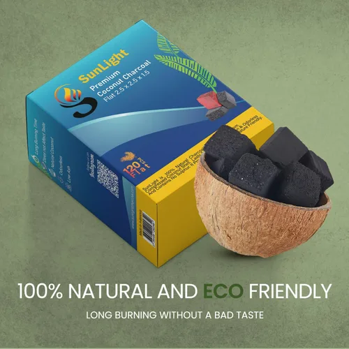 Vista 4 de Sunlight Premium - Planos de carbón de coco de alta calidad, 120 medios cubos (0.05 in), carbón de coco natural de larga duración, cero cenizas