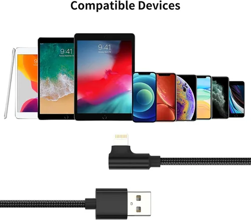 Vista 7 de Cable corto Lightning de 1 pie en ángulo recto, paquete de 3 cables de carga rápida USB a iPhone de 90 grados, compatible con Apple iPhone 13, 12