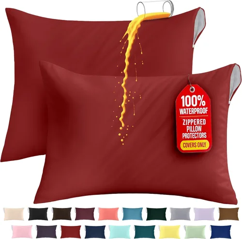 Vista 10 de Utopia Bedding Protector de almohada impermeable, con cremallera, paquete de 2, beige, estándar, funda de almohada a prueba de chinches, de 20 x 26