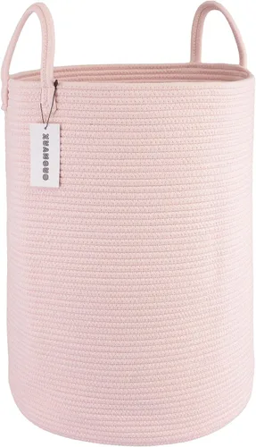 Vista 19 de XUANGUO Cesta de cuerda de algodón negro para ropa sucia, cesta de almacenamiento tejida para sala de estar, dormitorio, cesta de cuerda alta