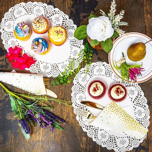 Vista 5 de Doilies para bandejas de postre 250 piezas de papel de varios tamaños