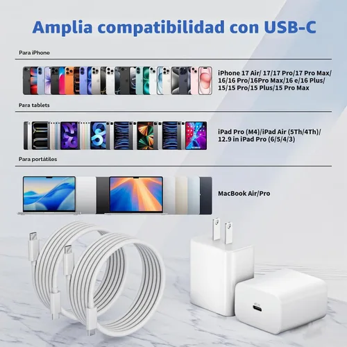 Vista 7 de [Certificado MFi de Apple] Cable USB C de carga rápida para iPhone 17 16 15 Pro, paquete de 2 cables de carga tipo C de 6 pies largos de 6 pies